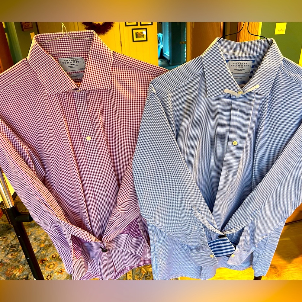 2 Charles Tyrwhitt shirts — 17/35 and slim fit — excellent preowned condition